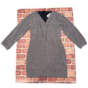 New True Love Black/Silver Long Sleeve Formal Party Dress V-Neck Size L Sparkle